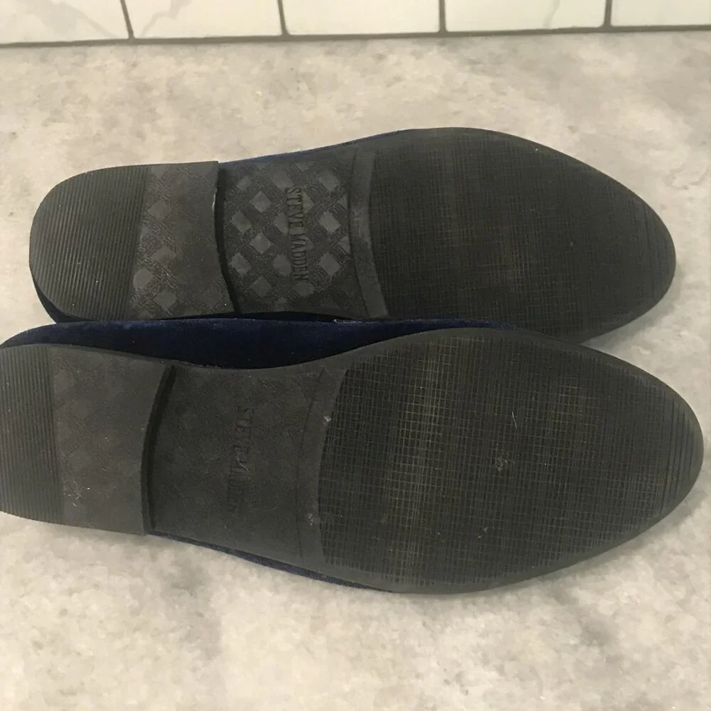 Steve Madden Loafers Shoes Mens Size 7.5 Navy Velvet Horsebit Slip On Coime Gold